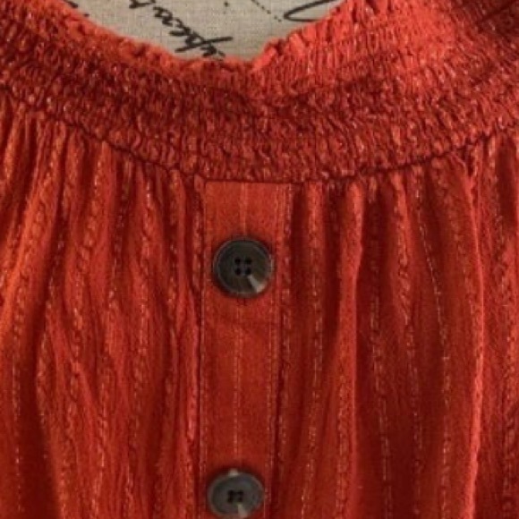 Crown & Ivy Blouse rust with gold threading elastic boat neck women’s XL - Picture 8 of 13